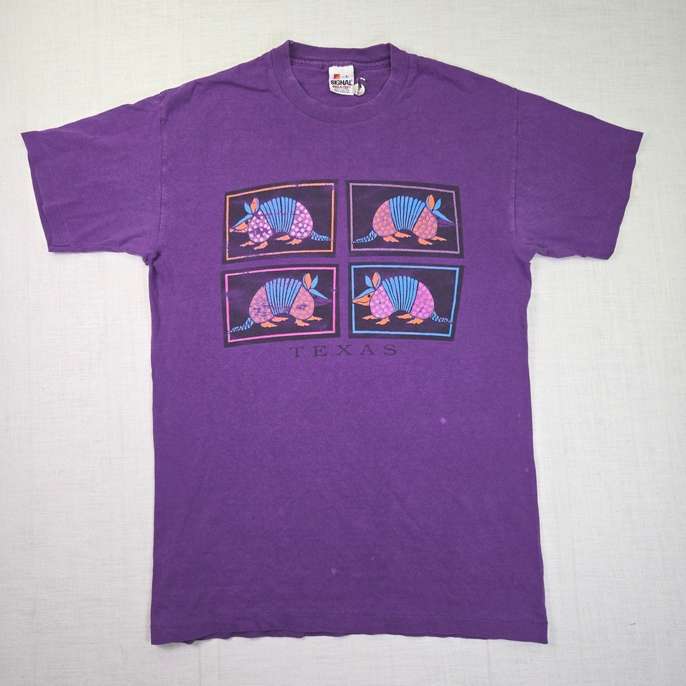 VTG Texas Armadillo Signal T Shirt Purple Mens Large Single Stitch Graphic USA